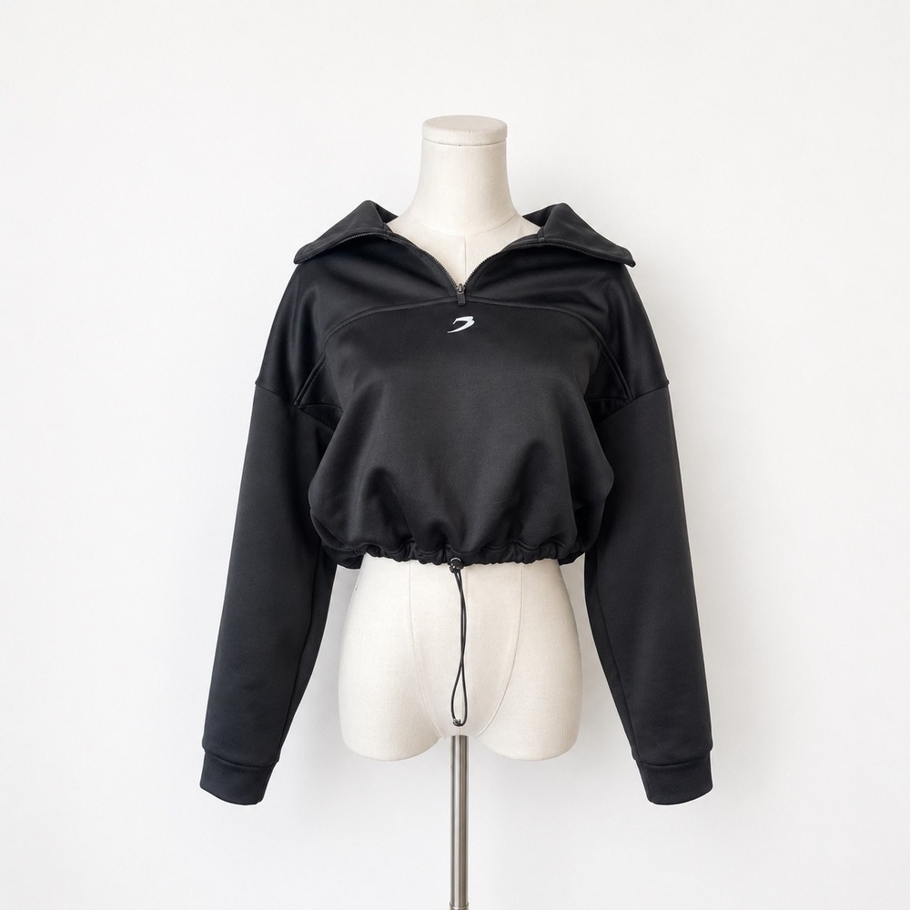 BOXRAW Johnson Cropped 1/4 Zip Sweatshirt Black Women's M Boxing Athleisure